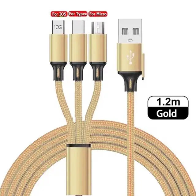 3 In 1 USB Fast Charging Cable Type C Micro IOS Multi Charger Cable