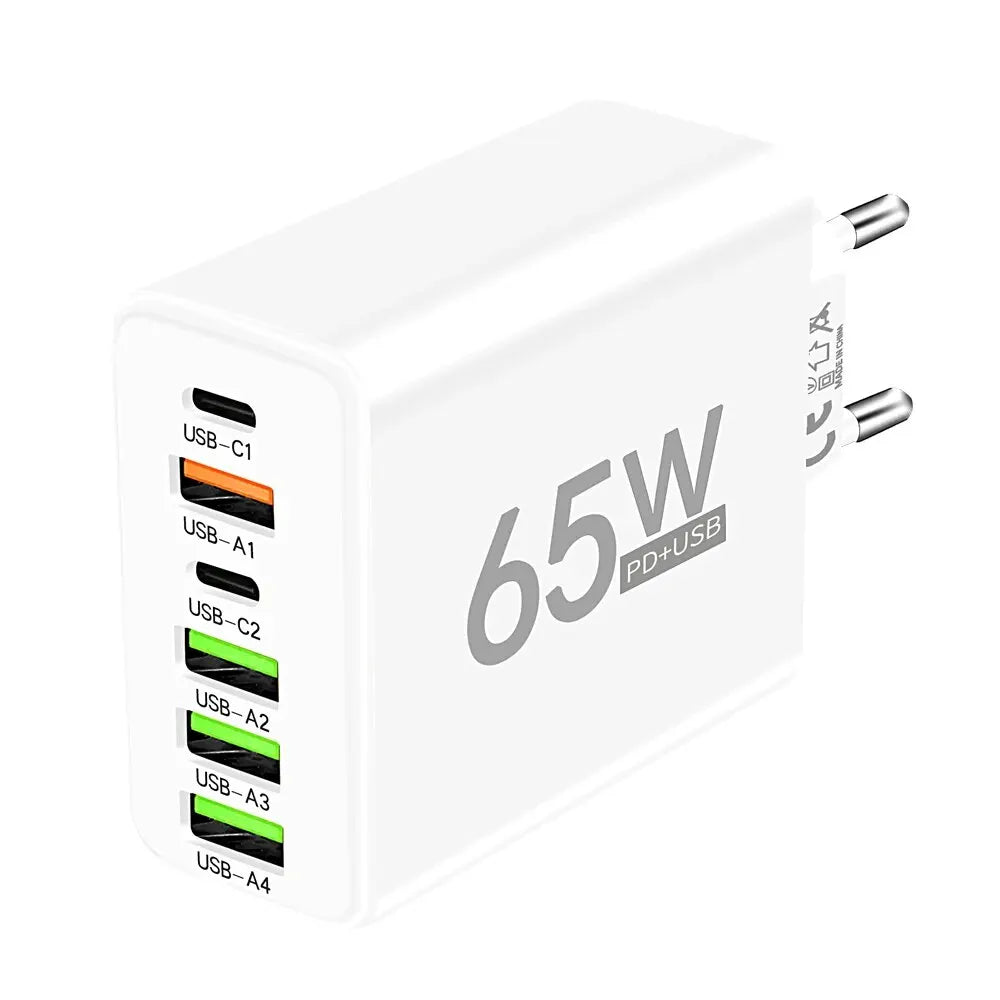 65W USB C Charger 6 Ports Fast Charging Wall Charger