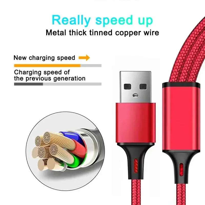 3 In 1 USB Fast Charging Cable Type C Micro IOS Multi Charger Cable