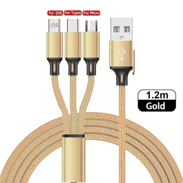 3 In 1 USB Fast Charging Cable Type C Micro IOS Multi Charger Cable