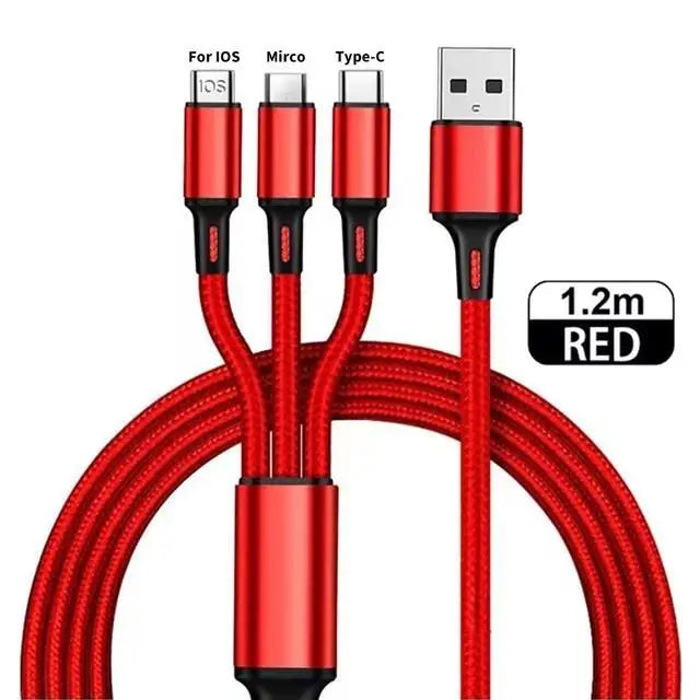 3 In 1 USB Fast Charging Cable Type C Micro IOS Multi Charger Cable