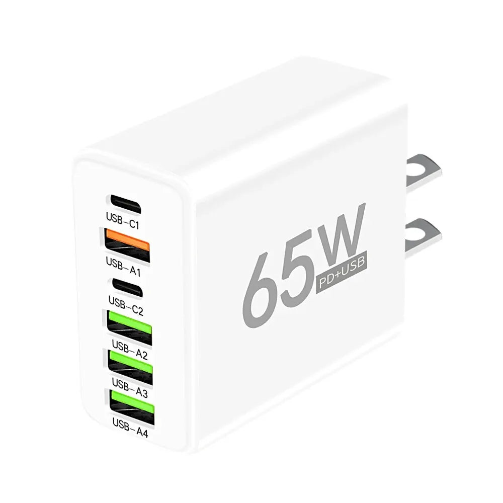 65W USB C Charger 6 Ports Fast Charging Wall Charger