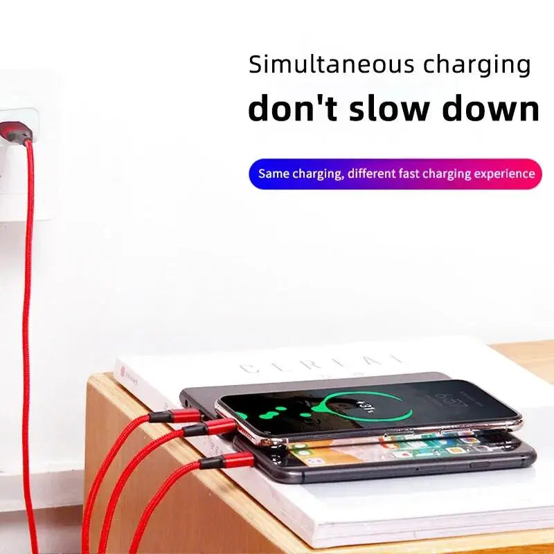 3 In 1 USB Fast Charging Cable Type C Micro IOS Multi Charger Cable