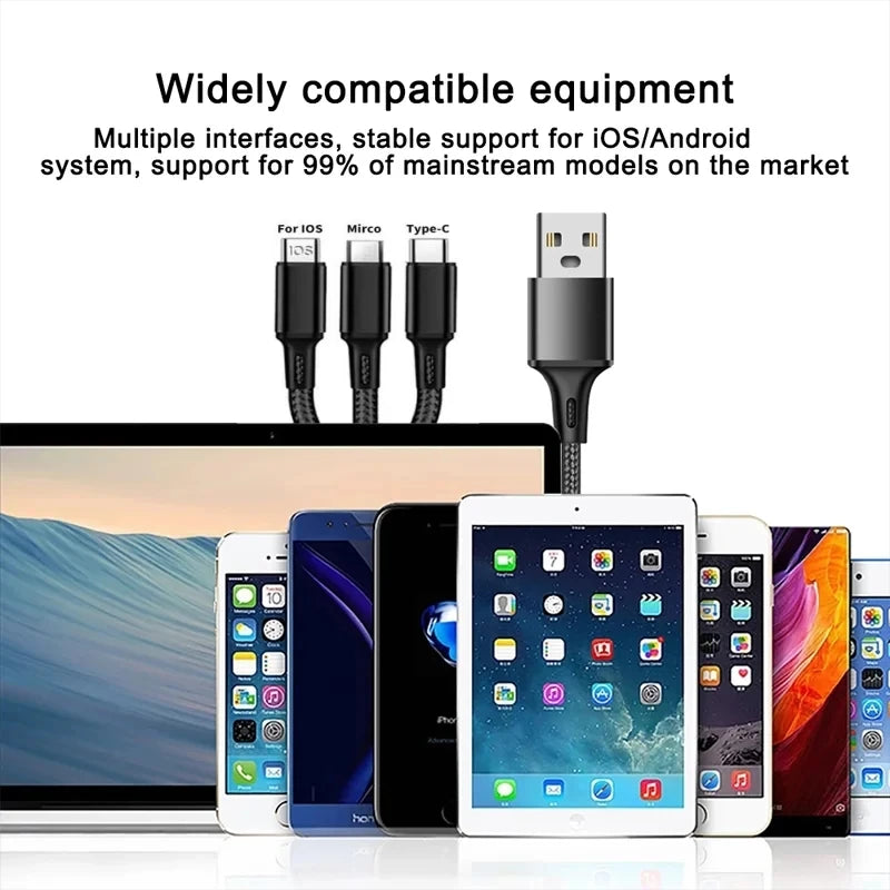 3 In 1 USB Fast Charging Cable Type C Micro IOS Multi Charger Cable