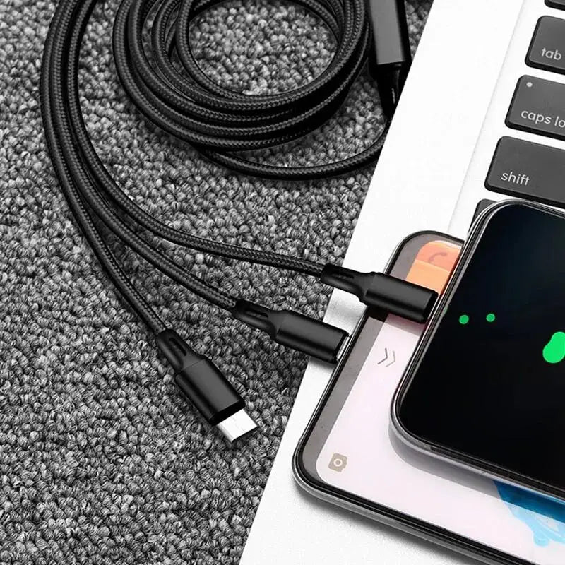 3 In 1 USB Fast Charging Cable Type C Micro IOS Multi Charger Cable