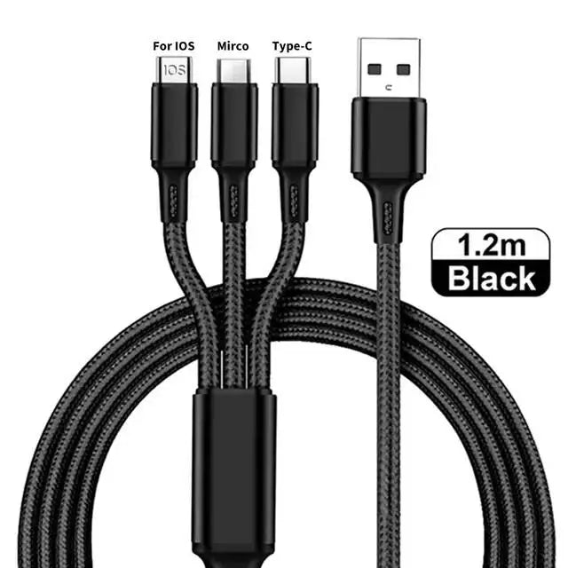 3 In 1 USB Fast Charging Cable Type C Micro IOS Multi Charger Cable
